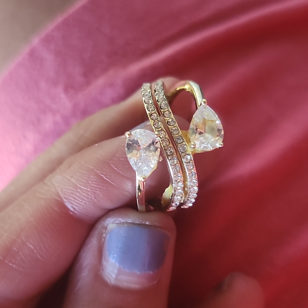 Charter Club Gold-Tone Ring with Clear Crystals and Pear Stones - Picture 1 of 3